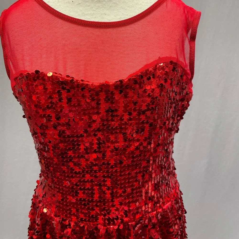 Weissman red sequin mesh dance dress size Youth small